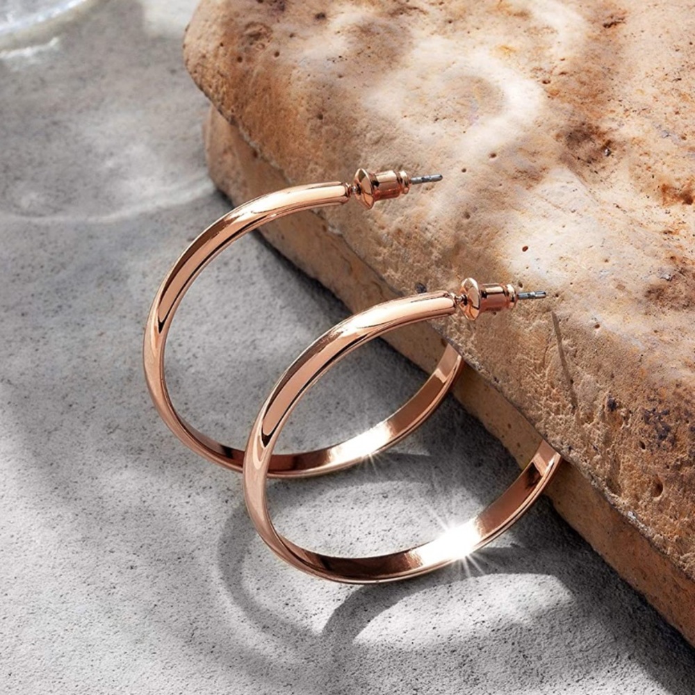 NWOT 14K Gold Plated Rose Gold Hoops with post backs